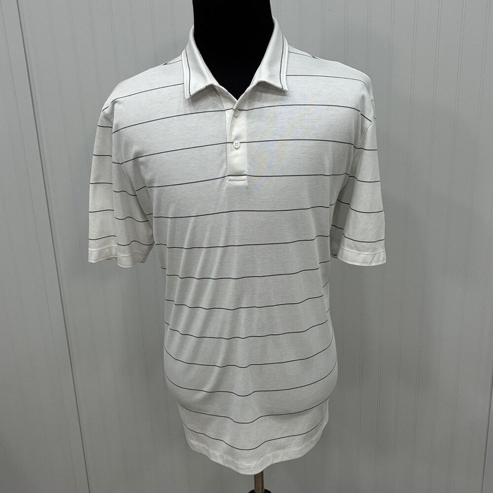 UNTUCKit Men's 3XL White Striped 100% Cotton Short Sleeve Polo Shirt